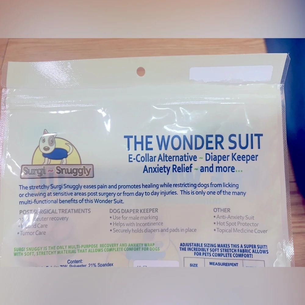 Surgisnuggly The Wonder Suit for dogs cats pets blue size XL-long 60-80 pounds